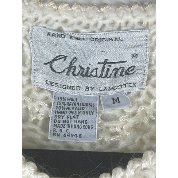 Christine Cardigan Sweater Women's Size M Ivory Acrylic Hand-Knit Long Sleeves - Picture 6 of 11